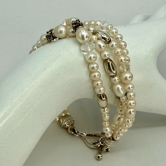 Michael Dawkins Sterling Silver Multi-Shape Cultured Pearl Bracelet Sz 8 Signed - Picture 13 of 14